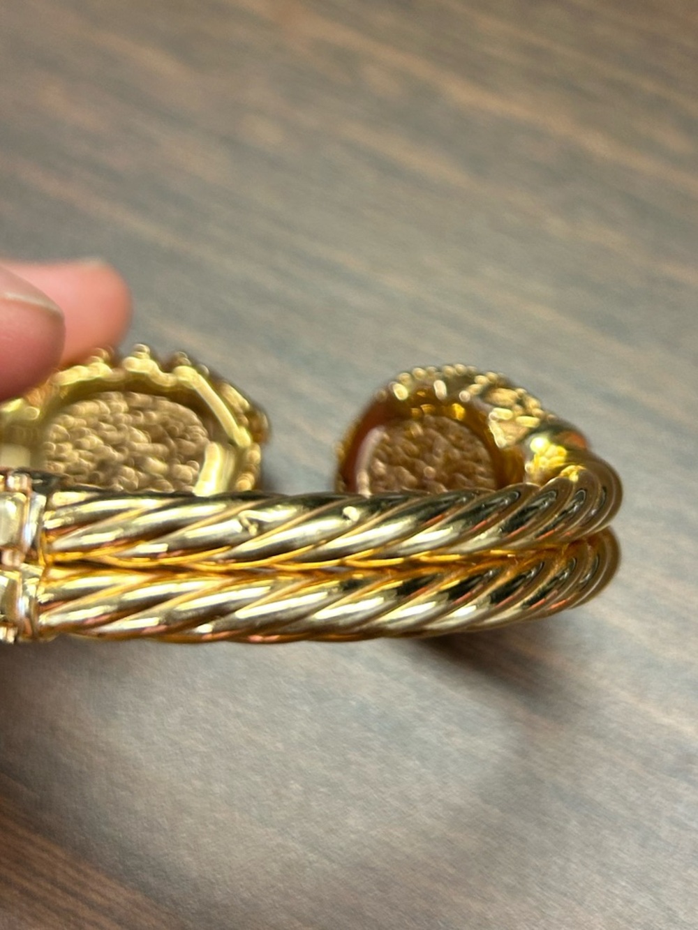 Vintage Italian 14k yellow gold cabochon coral bracelet cuff 17-18gram not scrap - Picture 15 of 15